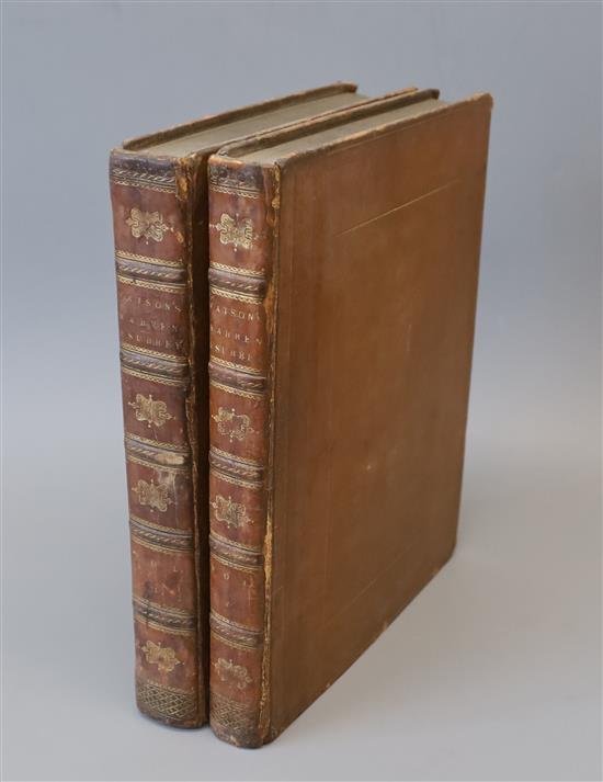Watson, John - Memoirs of the Ancient Earls of Warren and Surrey, 1st edition, 2 vols, qto, diced calf, with engraved portrait, a foldi